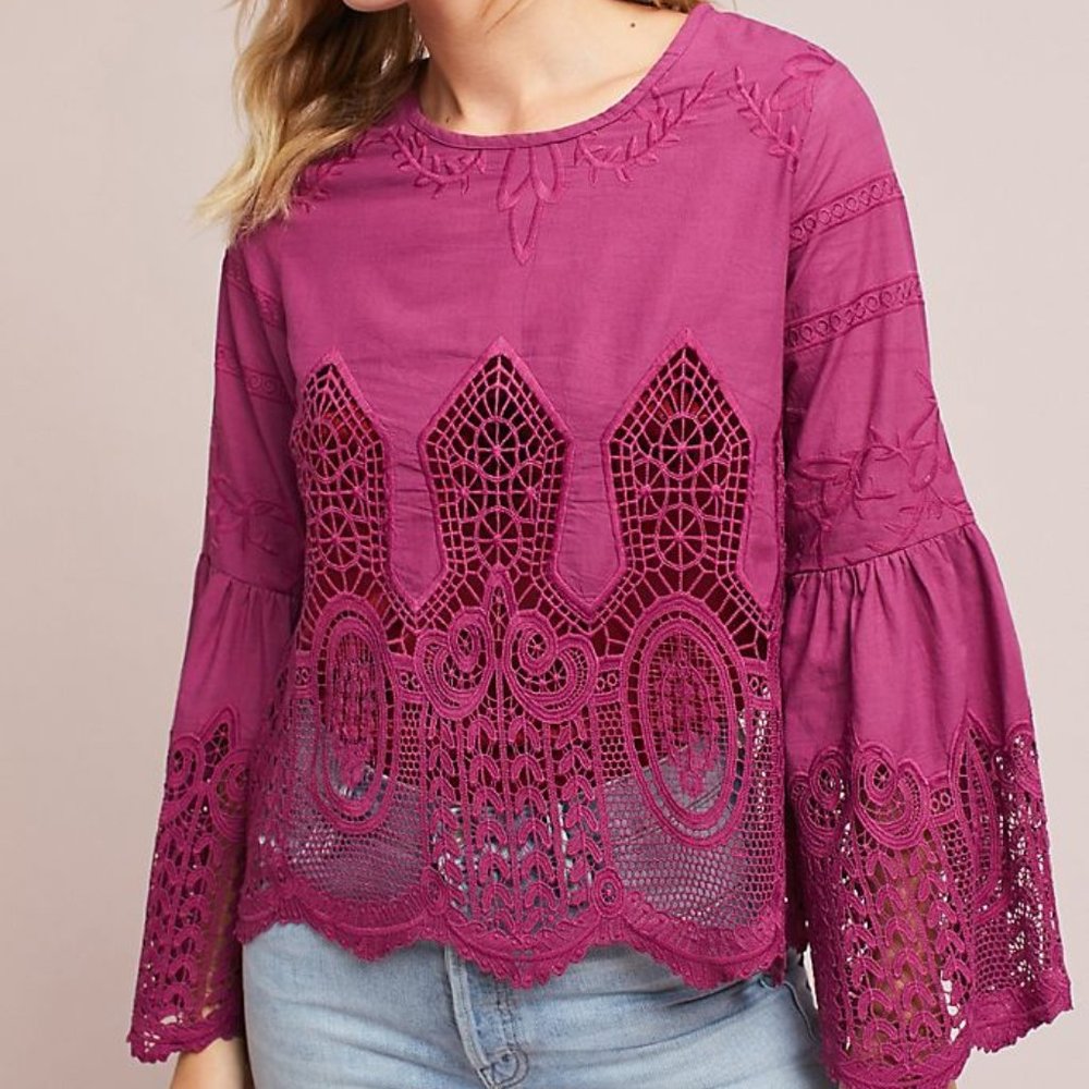 Anthropologie Bell-Sleeve Lace Pullover